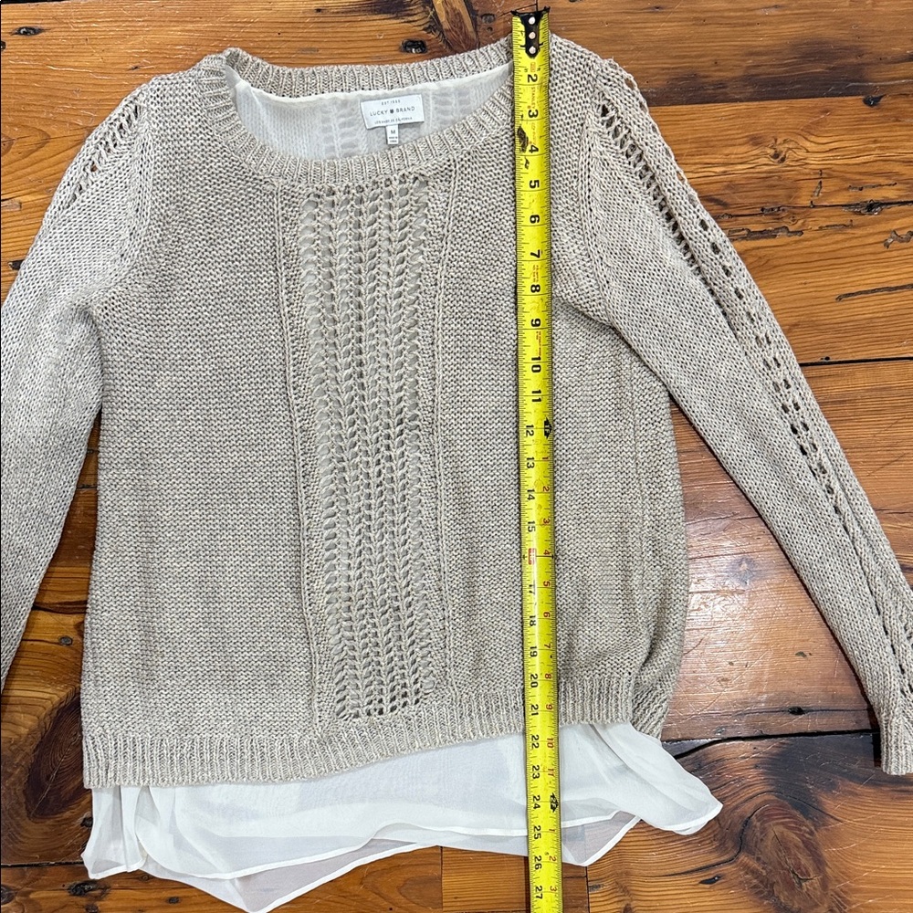 Lucky Brand Taupe Knit Sweater with Sheer Hem Size Medium - Picture 7 of 12